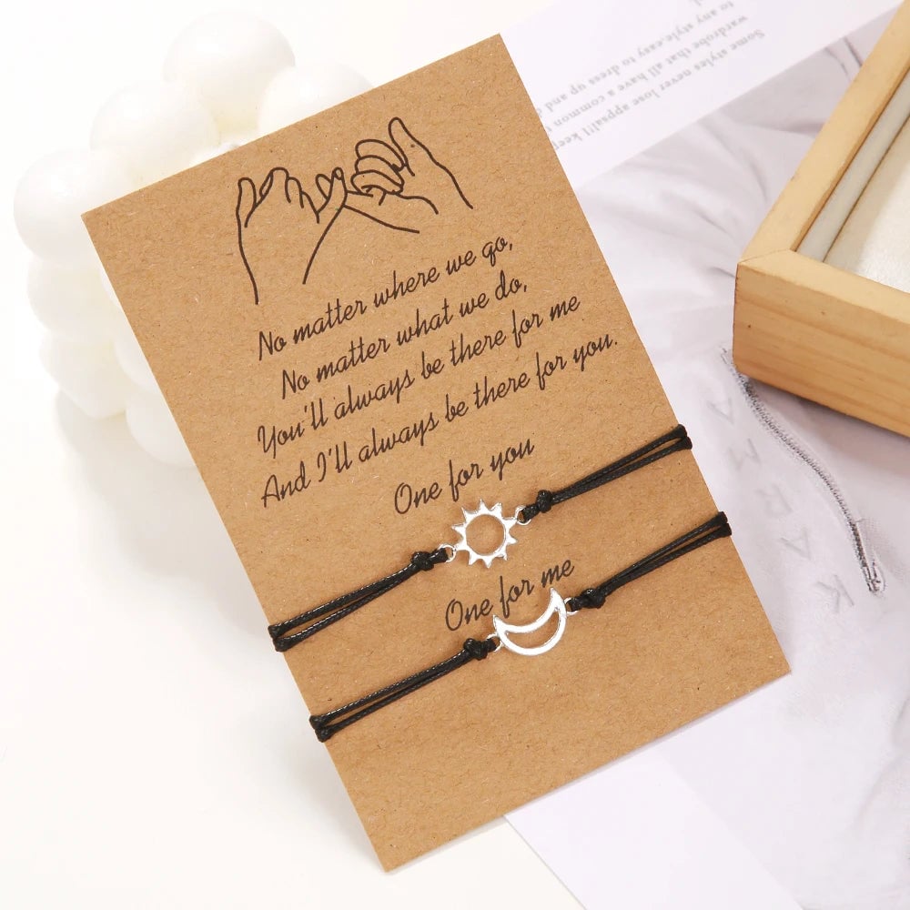 Sun Moon Card Couple Bracelets Set - Handmade Woven Rope Friendship