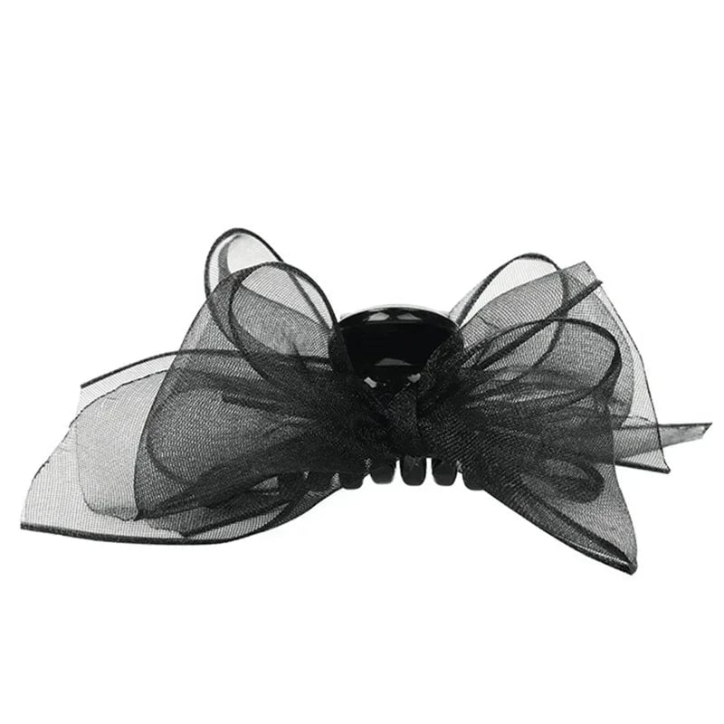 Black Matte Bowknot Mesh Hair Clips Set - 2pcs Bobby Pin Barrettes