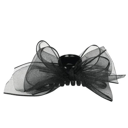 Black Matte Bowknot Mesh Hair Clips Set - 2pcs Bobby Pin Barrettes