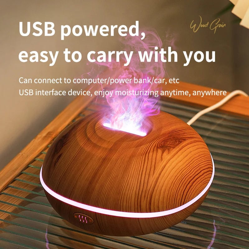 Flame Essential Oil Diffuser with Colorful LED Lights & Aromatherapy