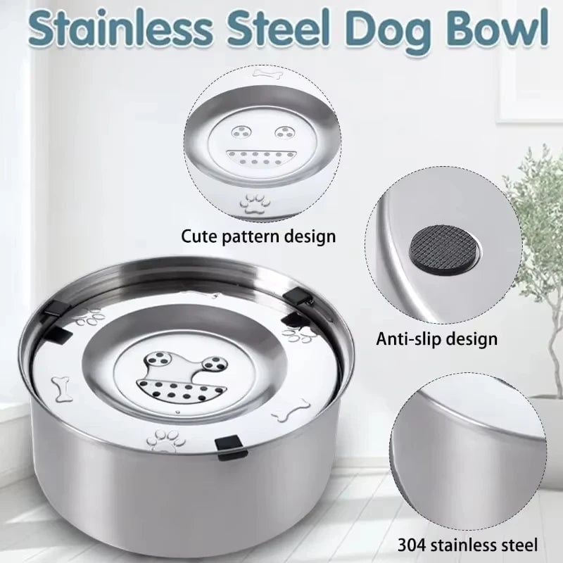 Stainless Steel No Spill Anti Splash Pet Water Bowl for Dogs Cats