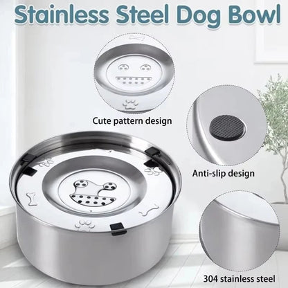 Stainless Steel No Spill Anti Splash Pet Water Bowl for Dogs Cats
