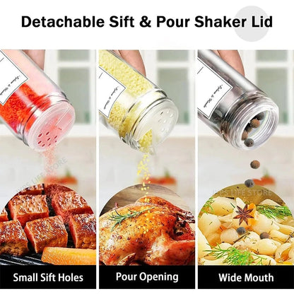 12pc Glass Spice Jars with Bamboo Lids, Labels & Collapsible Funnel