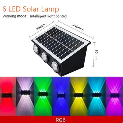 4/6/8 LED Solar Wall Lamp Waterproof Up Down Garden Street Light