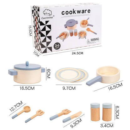 Wooden Play Kitchen Set with Pots,Pans & Food - Educational Role Play