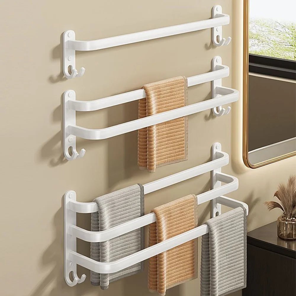 White Aluminum Wall Mount Bathroom Towel Rack Bar with Shelf Hook