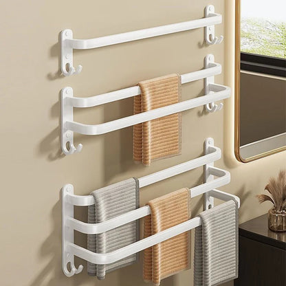 White Aluminum Wall Mount Bathroom Towel Rack Bar with Shelf Hook