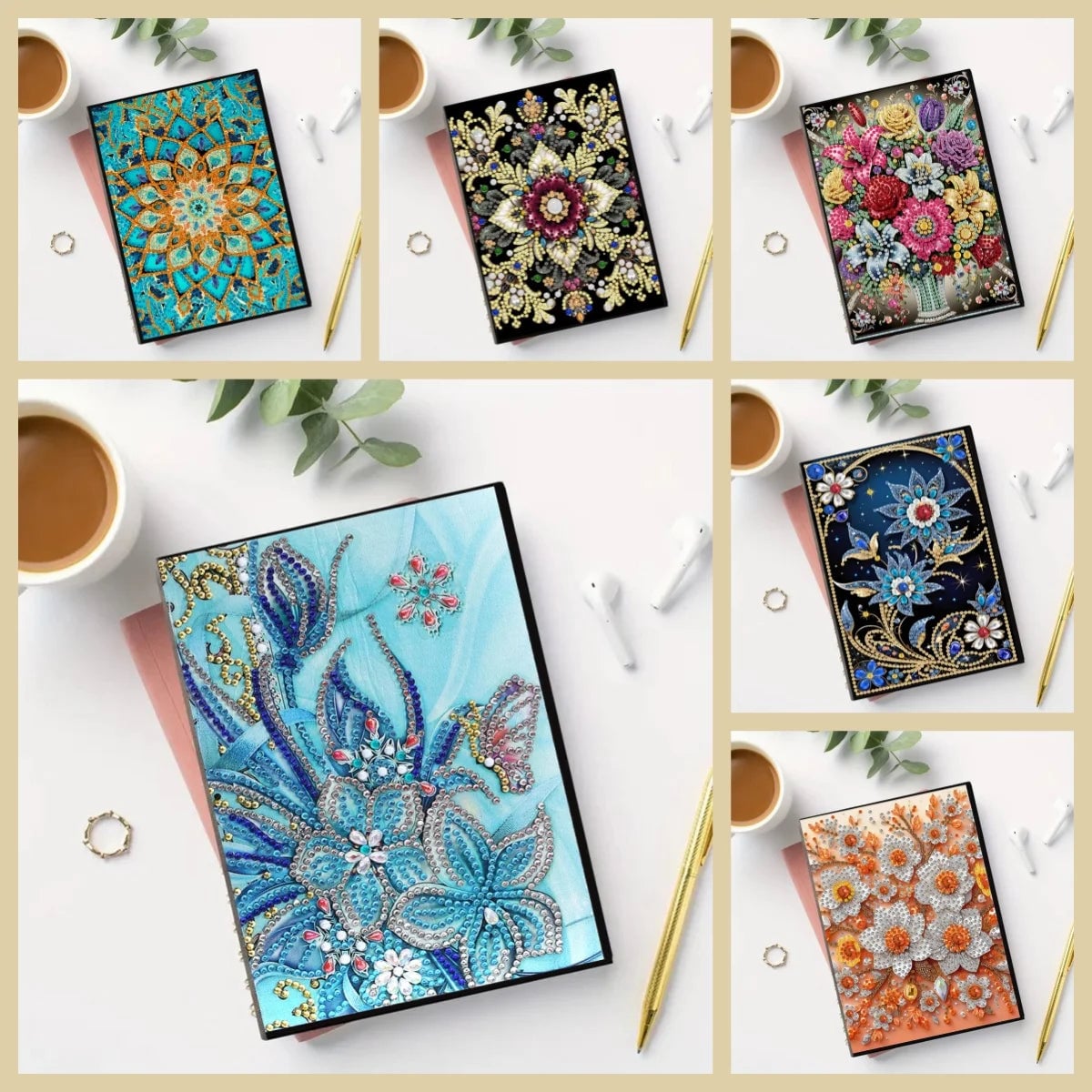 DIY Diamond Painting PU Leather Notebook - Mandala Flower Design Kit