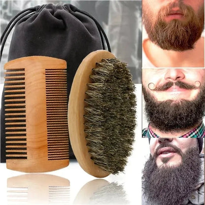 Professional Boar Bristle Wood Handle Beard Shaving Brush Kit
