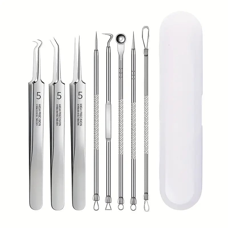 8-Piece Stainless Steel Acne Extraction Tool Kit - Professional