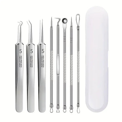 8-Piece Stainless Steel Acne Extraction Tool Kit - Professional