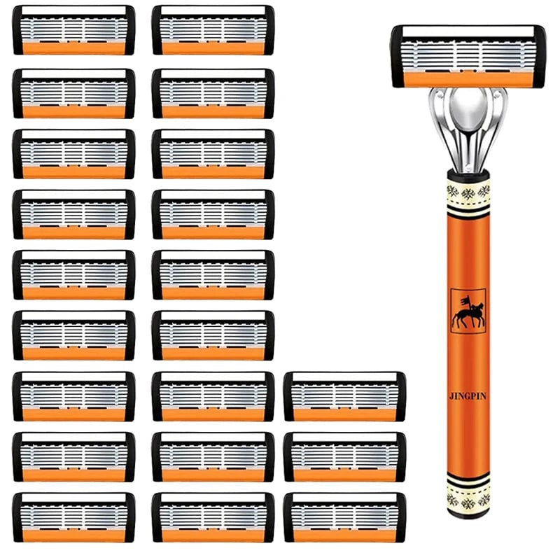 6-Layer Stainless Steel Safety Razor Set - Sharp Changeable Blade