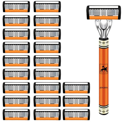 6-Layer Stainless Steel Safety Razor Set - Sharp Changeable Blade