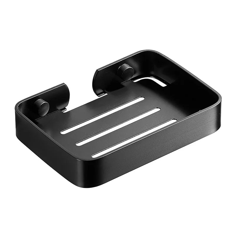 Black Aluminum Wall Mounted Soap Dish Holder Square Basket Storage