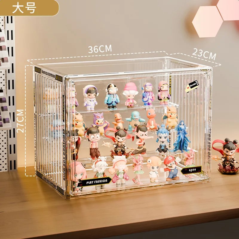 3-Tier Acrylic Display Case Dustproof Step Shelf Anime Figures
