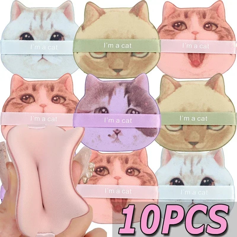 10PC Cat-Shaped Makeup Puffs - Dual-Use Foundation & Powder Blender Set