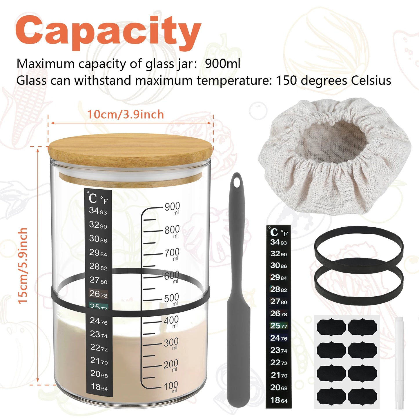 Glass Sourdough Starter Jar Kit - Fermentation Container with Lid