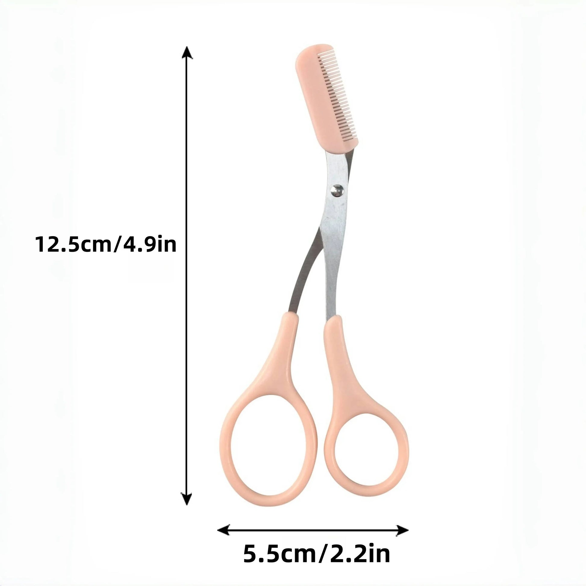 Pink Stainless Steel Eyebrow Scissors with Built-in Comb Precision Tool