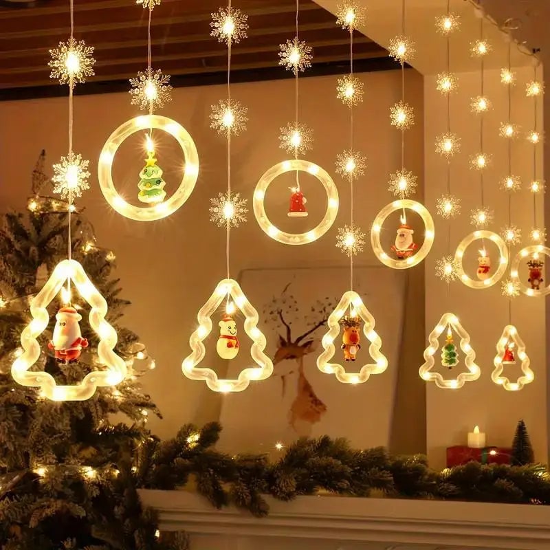Santa LED Curtain Lights 10 Figures Remote Control Christmas Decor