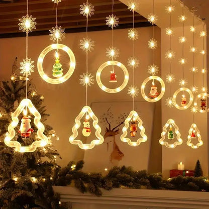 Santa LED Curtain Lights 10 Figures Remote Control Christmas Decor