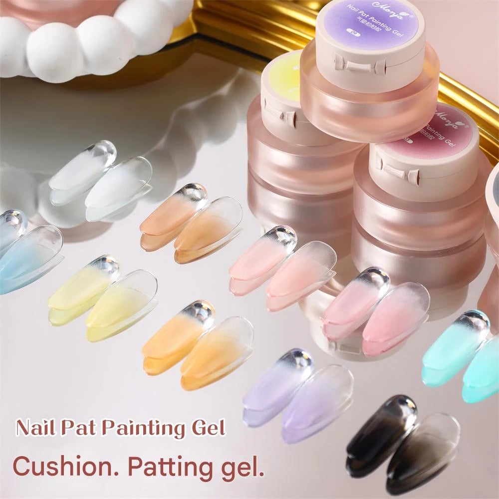 Cushion Patting Gel Polish - Ombre Black White Peach Gradient Nail Art