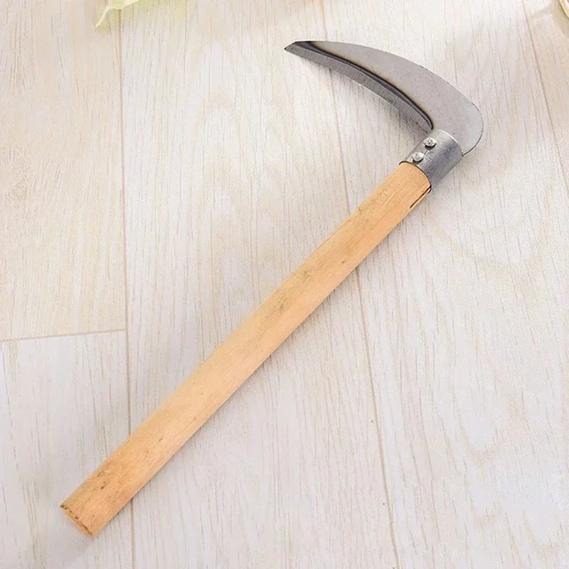 Long Handle Agricultural Sickle - Steel Blade Grass Cutting Tool