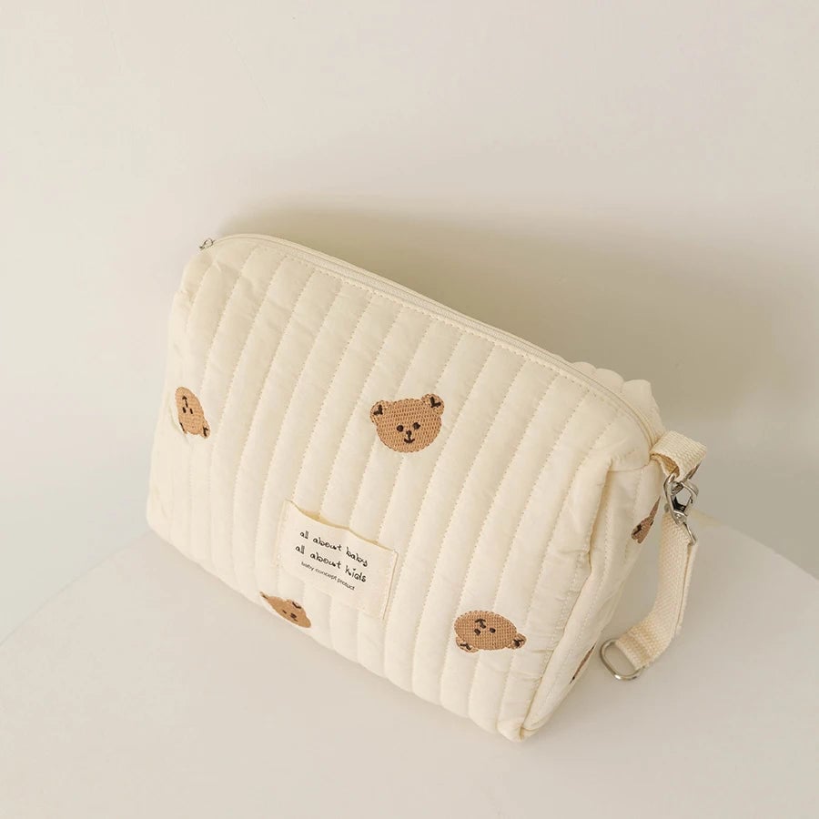 Embroidered Diaper Bag with Cute Print - Travel Baby Nappy Pouch