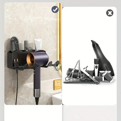 Non-Perforated Wall Mount Hair Dryer Holder - Bathroom Storage Rack