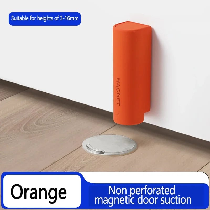 Stainless Steel Magnetic Door Stopper - Nail-Free Gray Black Base