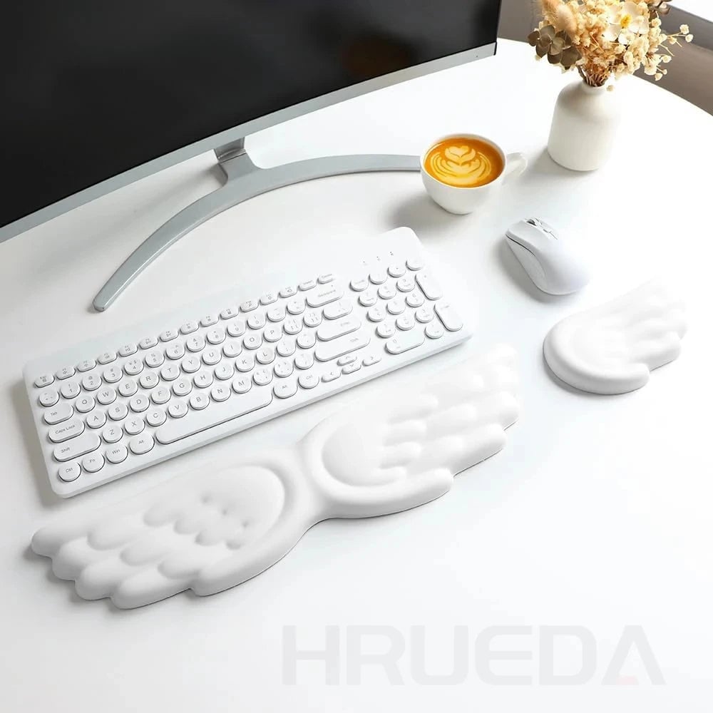 Memory Foam Ergonomic Keyboard Mouse Wrist Rest Pad Set Angel Wing