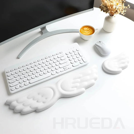 Memory Foam Ergonomic Keyboard Mouse Wrist Rest Pad Set Angel Wing