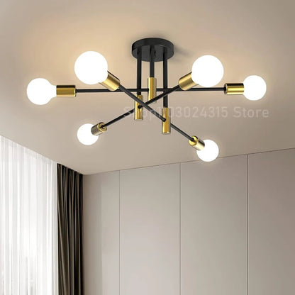 Modern Nordic Branch Ceiling Chandelier E27 Black Gold LED Light