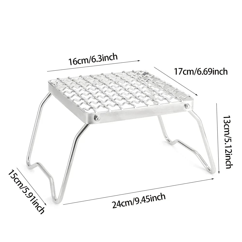 Stainless Steel Folding Grill Rack - Portable Camping BBQ Stand
