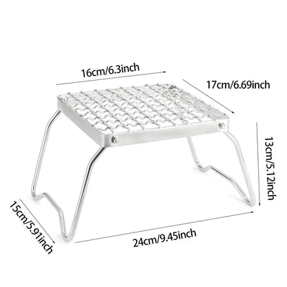 Stainless Steel Folding Grill Rack - Portable Camping BBQ Stand