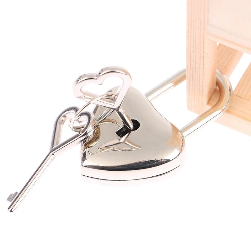 Silver Heart Mini Padlock with Key - Travel Luggage Jewelry Lock