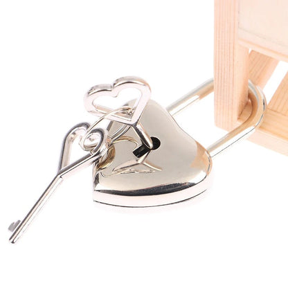 Silver Heart Mini Padlock with Key - Travel Luggage Jewelry Lock