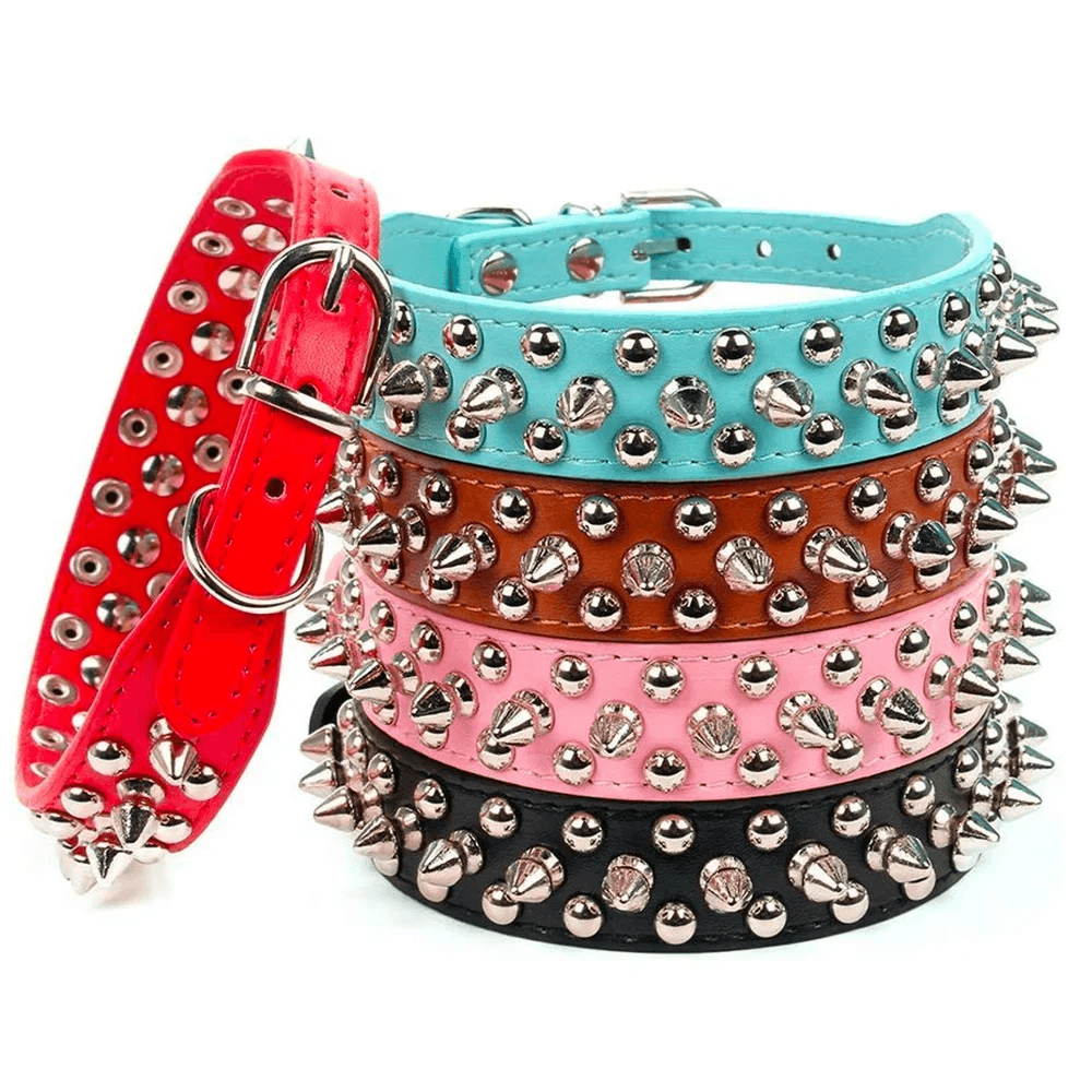 Adjustable PU Leather Spiked Dog Collar - Punk Rivet Design Small Pet