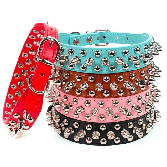 Adjustable PU Leather Spiked Dog Collar - Punk Rivet Design Small Pet