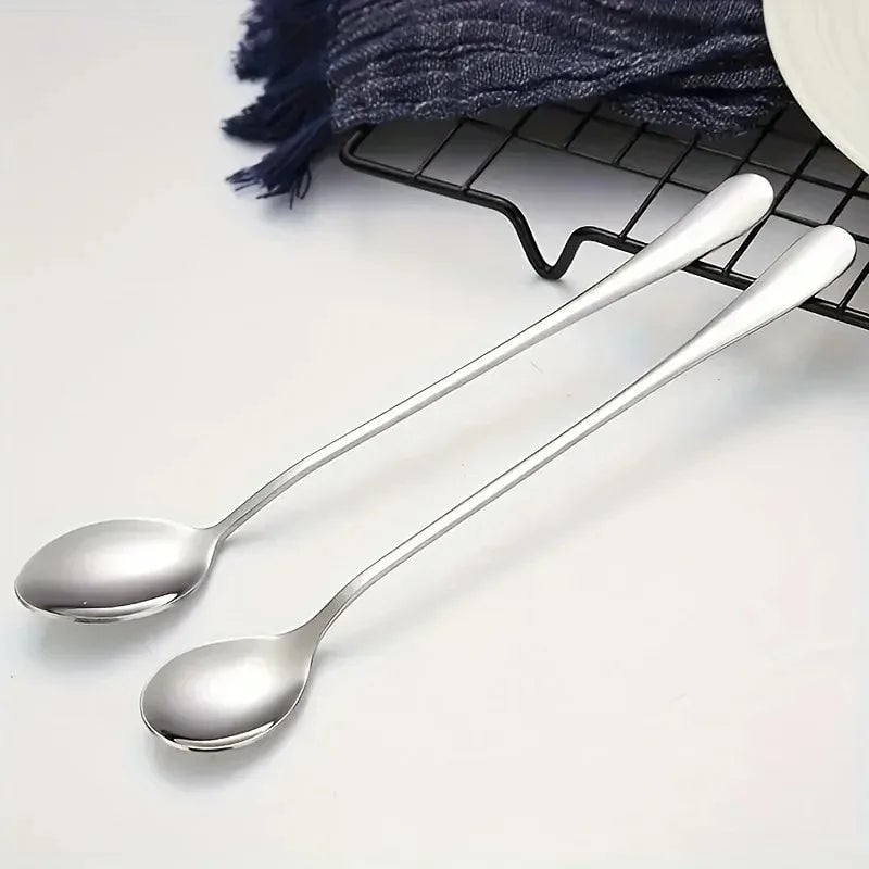 6Pcs Stainless Steel Long Handle Coffee Spoons Set - Ice & Mixing