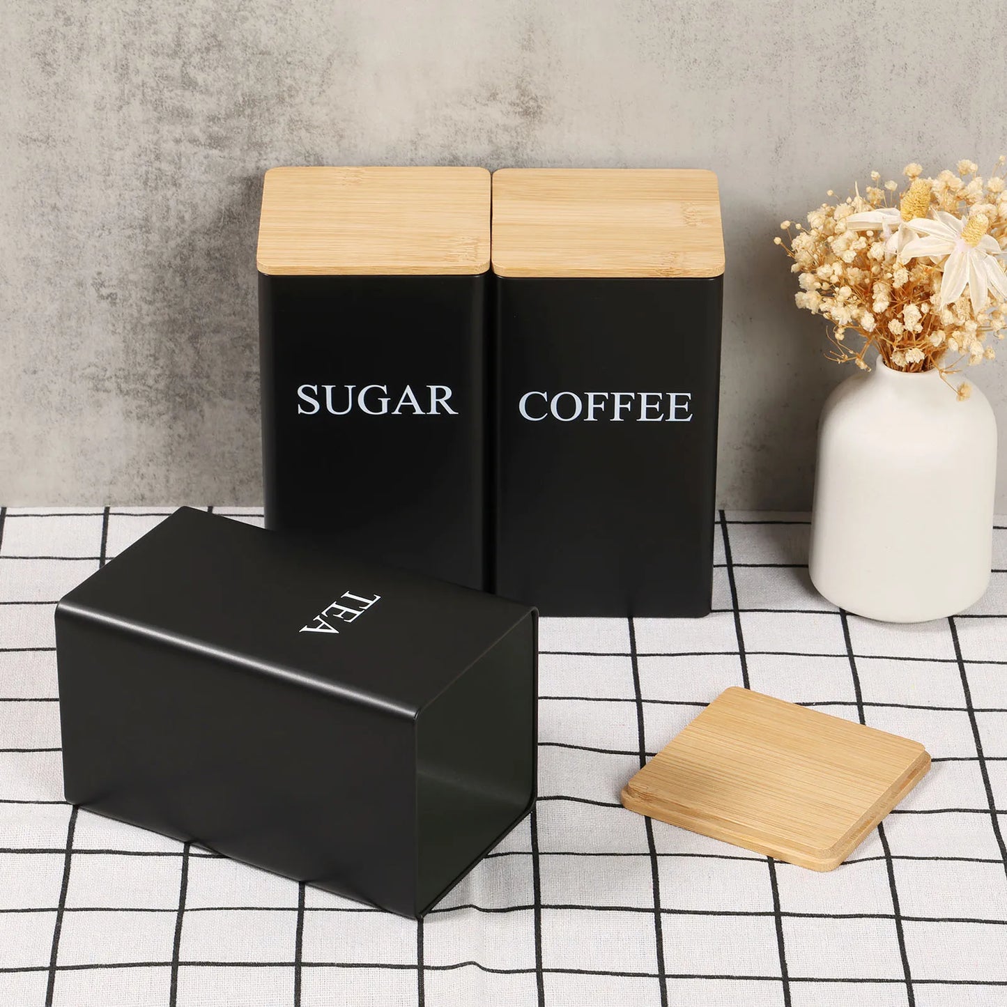 3Pcs Vacuum Sealed Stainless Steel Coffee Bean Tea Sugar Jars Set