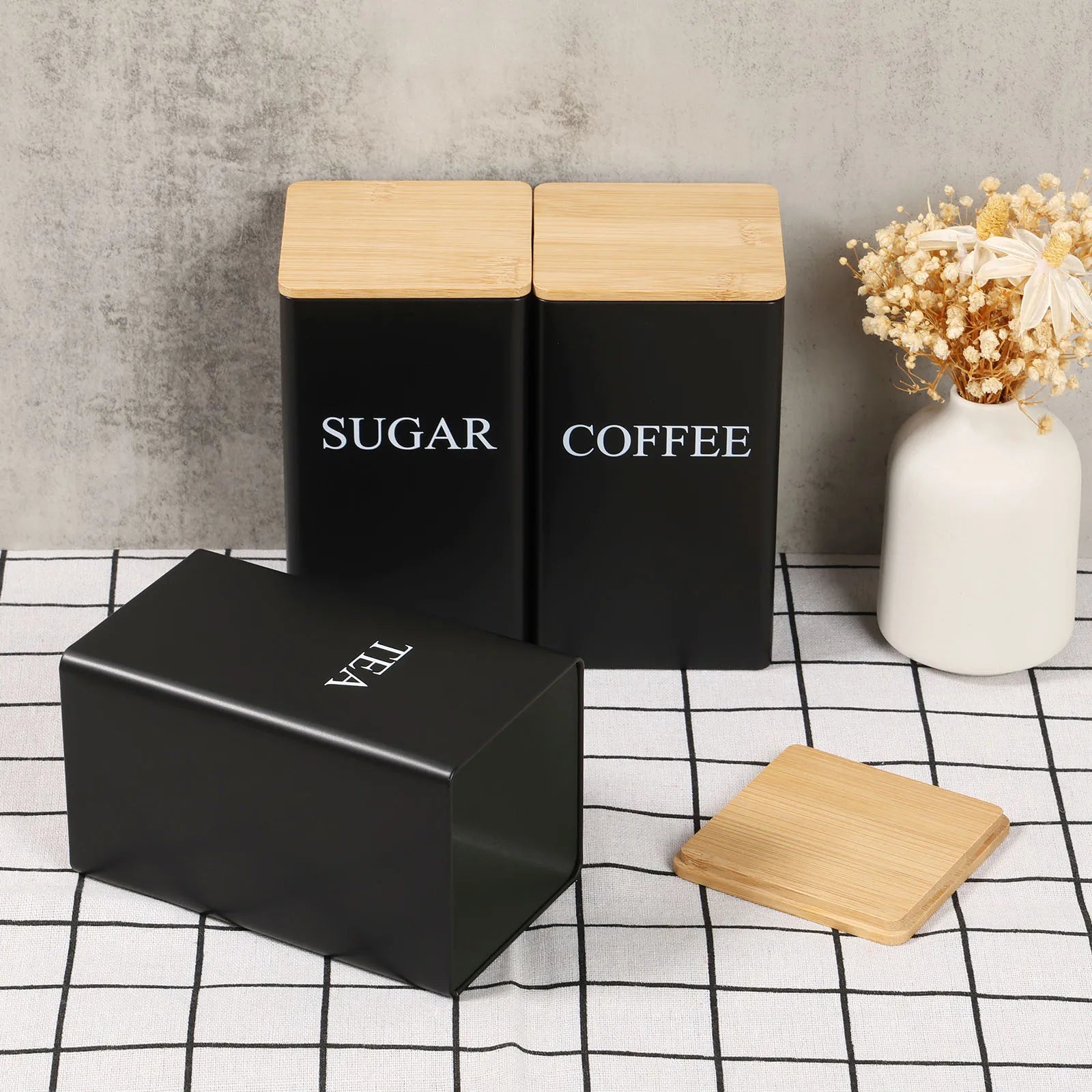 3Pcs Vacuum Sealed Stainless Steel Coffee Bean Tea Sugar Jars Set