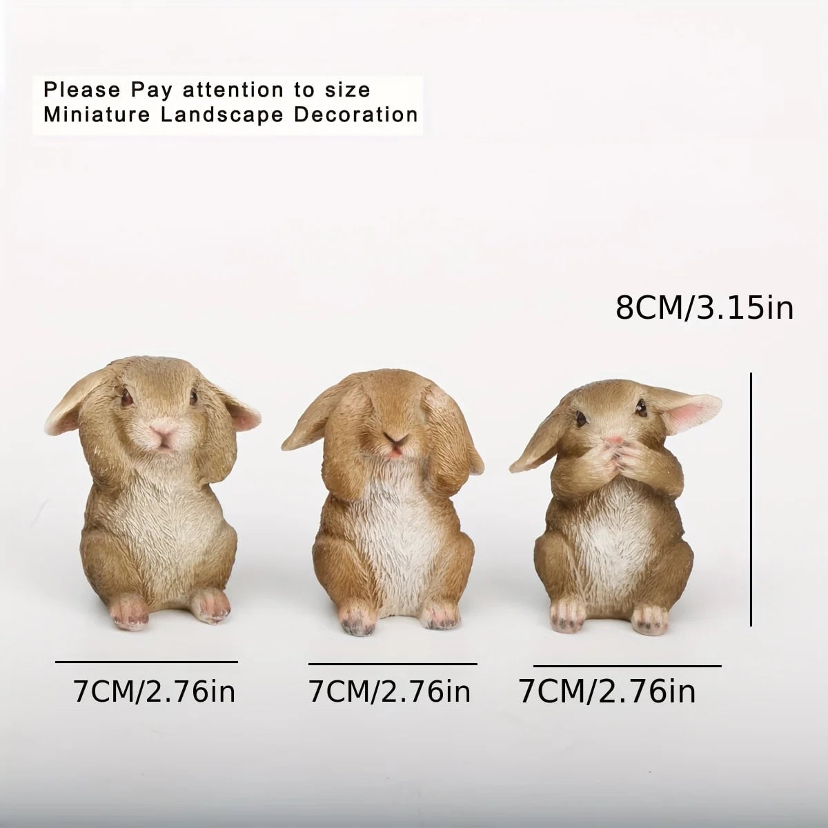 3Pcs Resin Rabbit Figurines Mini Farm Animal Decor Craft Gift Set