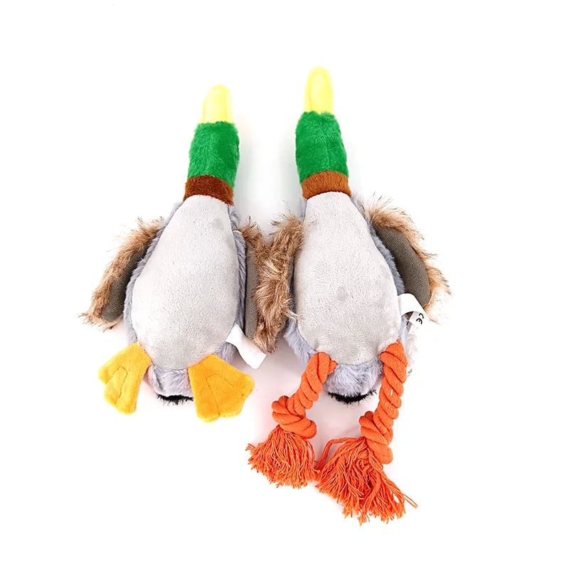 Plush Duck Squeaky Dog Chew Toy with Rope - Dental Cleaning Sound