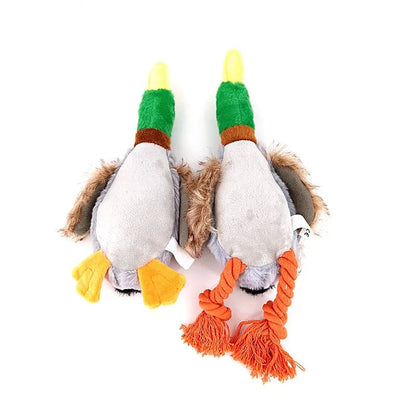Plush Duck Squeaky Dog Chew Toy with Rope - Dental Cleaning Sound