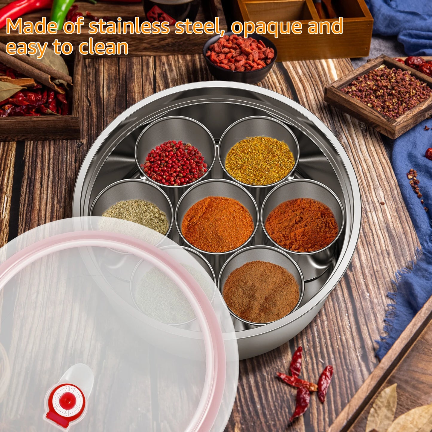 Stainless Steel Masala Dabba - 7 Compartment Spice Box Container