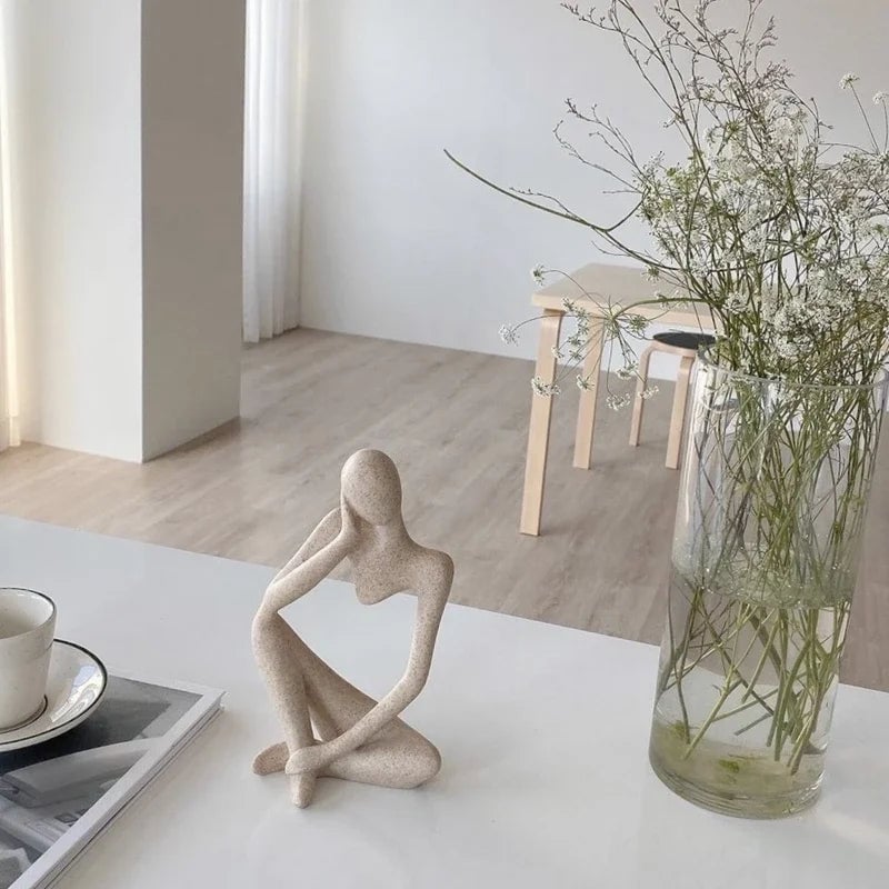Sand Color Abstract Thinker Statue - Yoga Meditation Figurine Decor