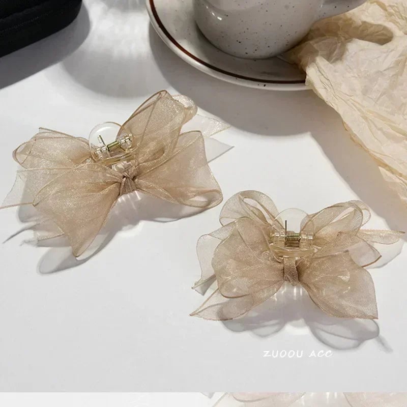 Black Matte Bowknot Mesh Hair Clips Set - 2pcs Bobby Pin Barrettes