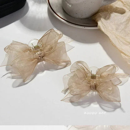 Black Matte Bowknot Mesh Hair Clips Set - 2pcs Bobby Pin Barrettes