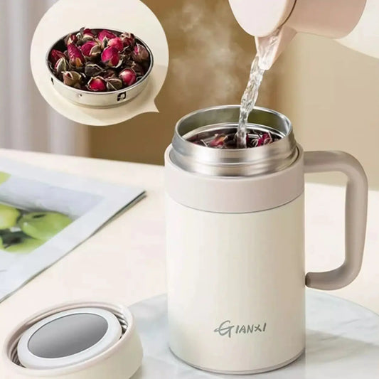 Large Capacity Thermos Cup Tea Water Separation Handle Strap Women