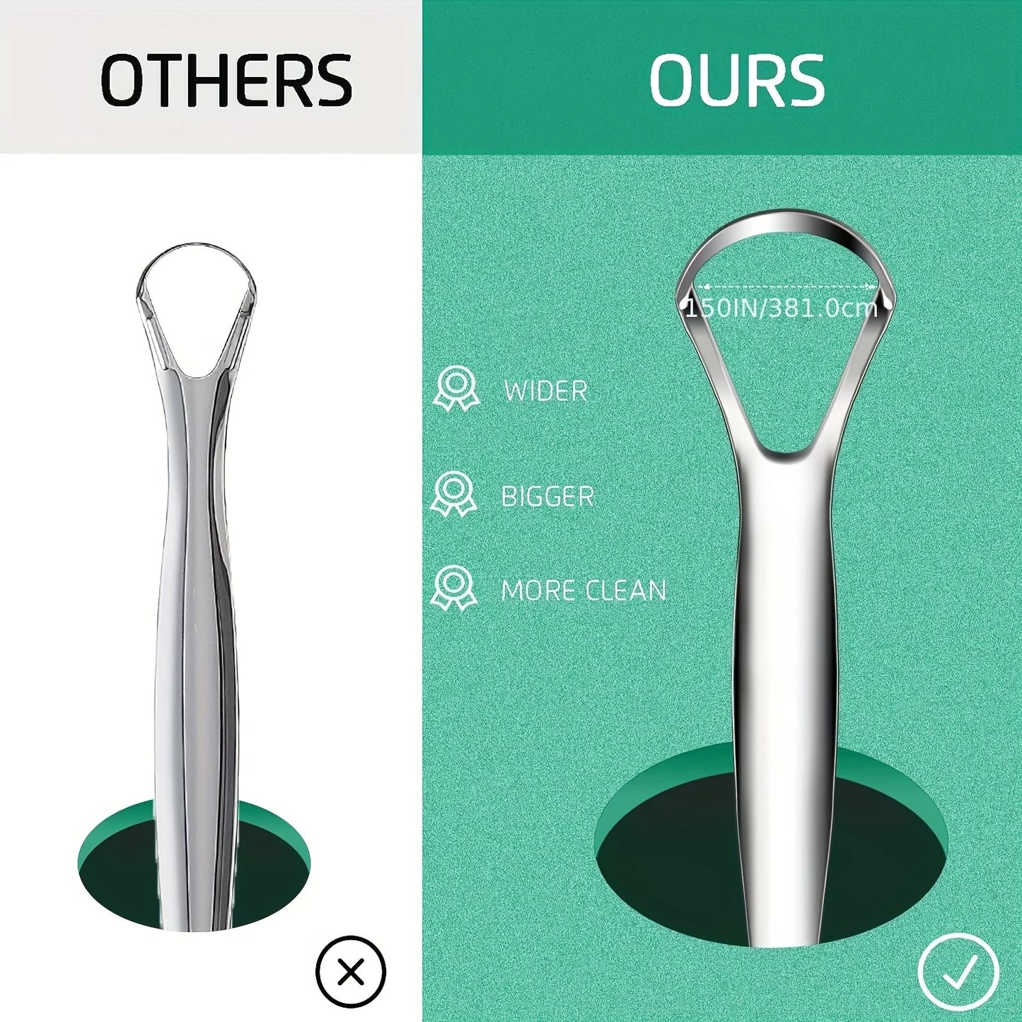 Stainless Steel Tongue Scraper - Adult Oral Care Bad Breath Remover